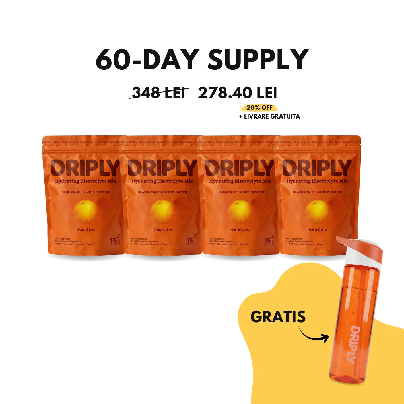 DRIPLY 60-DAY SUPPLY: 60 DE PLICURI CU 20% REDUCERE SI BIDON GRATUIT