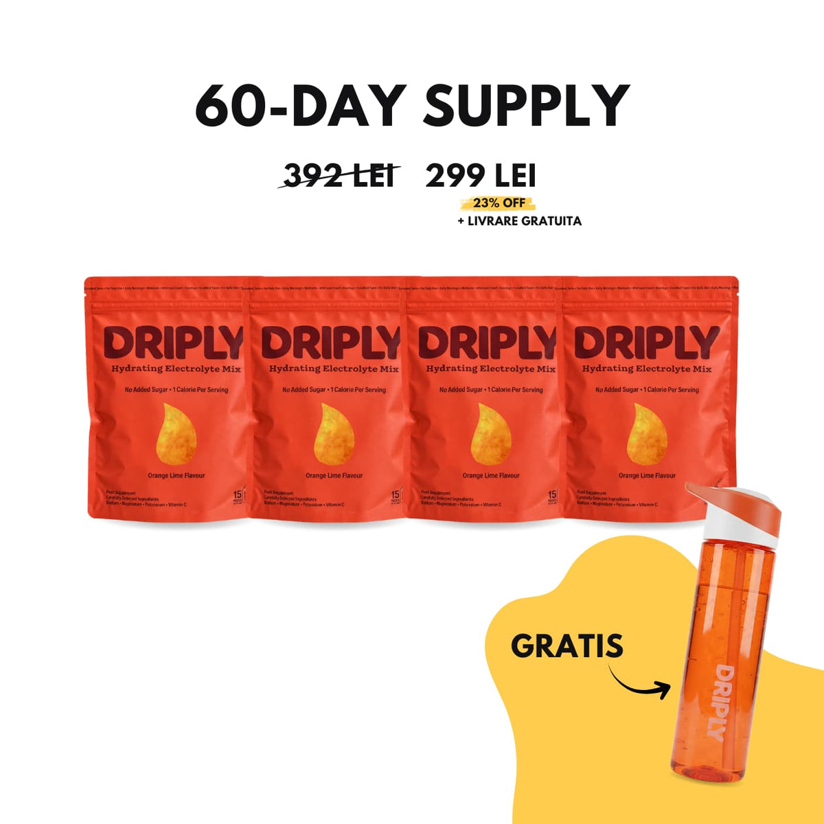 DRIPLY 60-DAY SUPPLY: 60 DE PLICURI CU 23% REDUCERE SI BIDON GRATUIT
