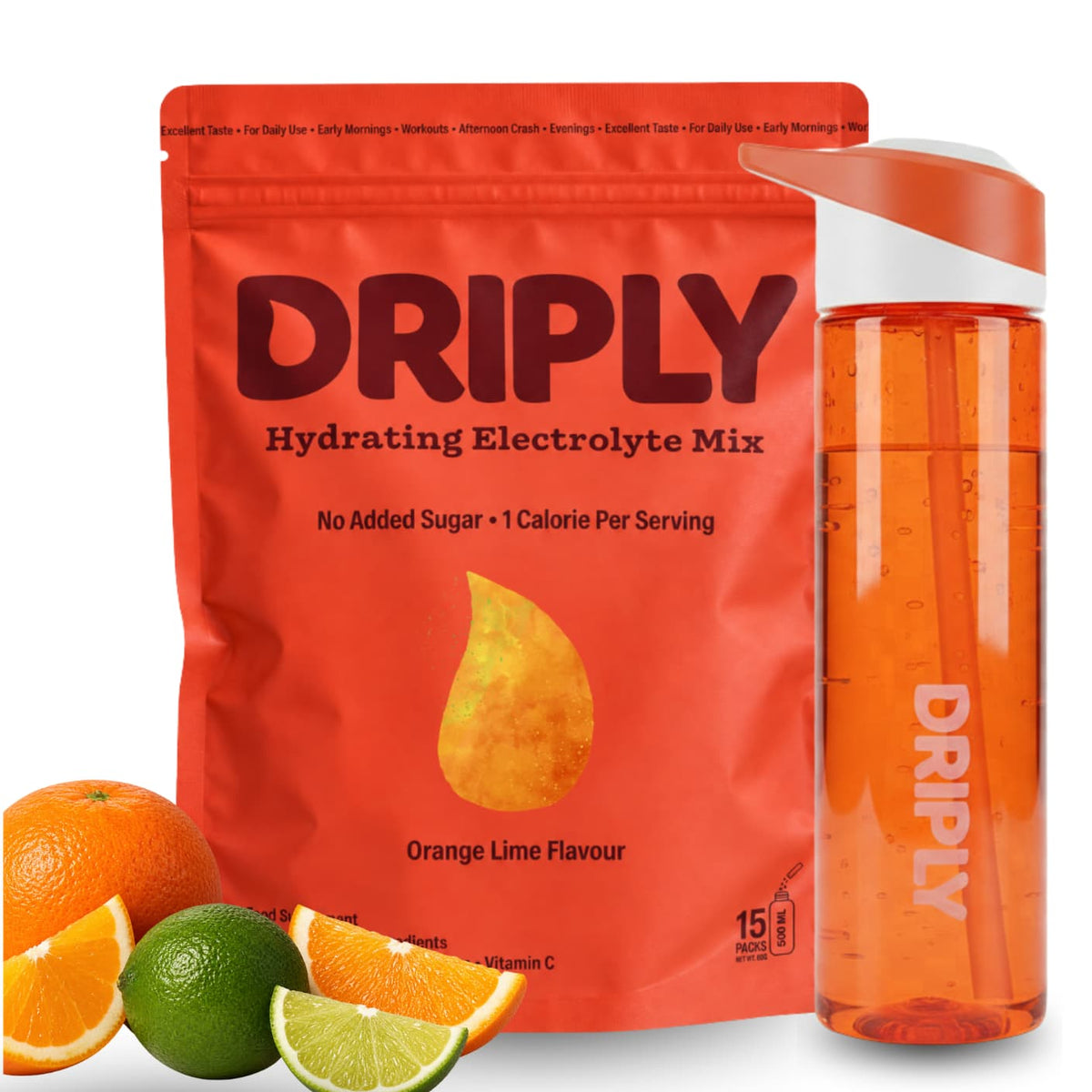 DRIPLY STARTER KIT: 30 PLICURI ELECTROLITI PREMIUM & BIDON 600 ML CU 25% REDUCERE